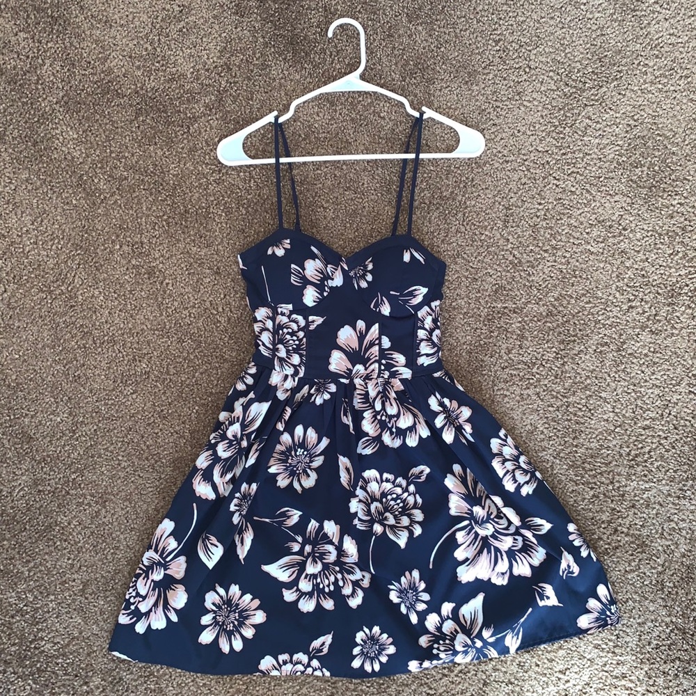 Navy Blue Floral Corset Dress